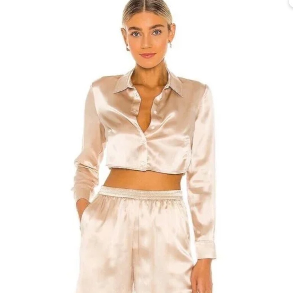 Amanda Uprichard  Yvonne Silk Crop Blouse Top REVOLVE